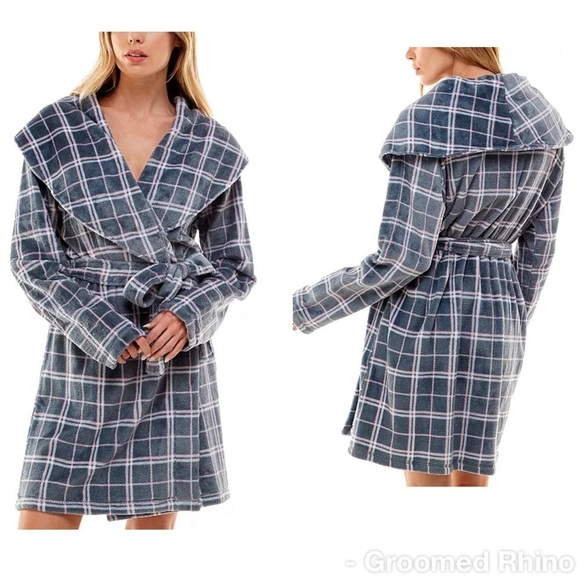 Roudelain Plush Plaid Shawl Collar Wrap Robe Size L - Picture 1 of 9